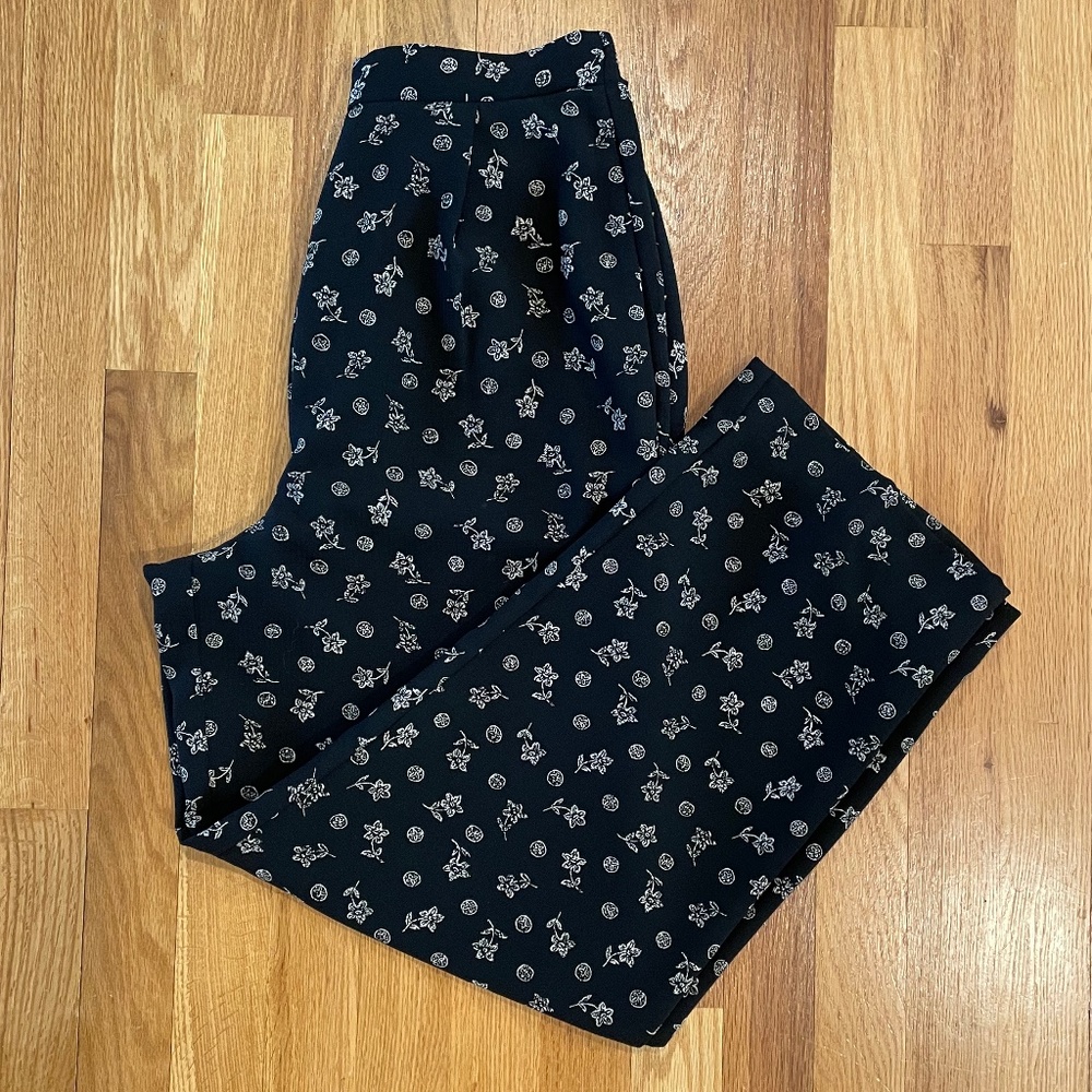 Black and White Floral Vintage Pendleton Flowy Pants